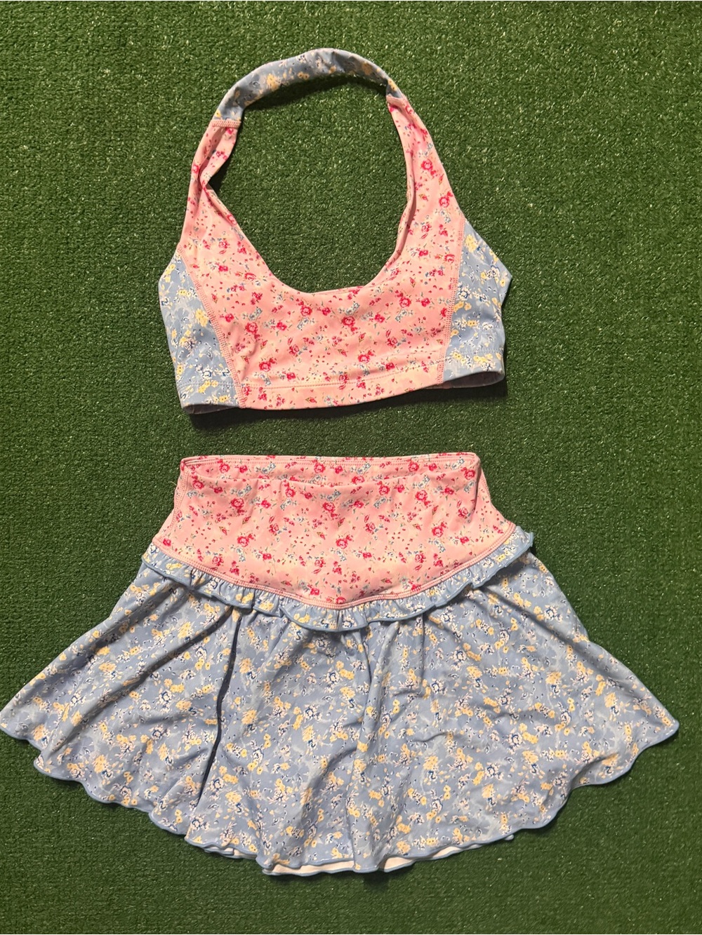 LoveShackFancy Pink & Light Blue Floral Skirt Set